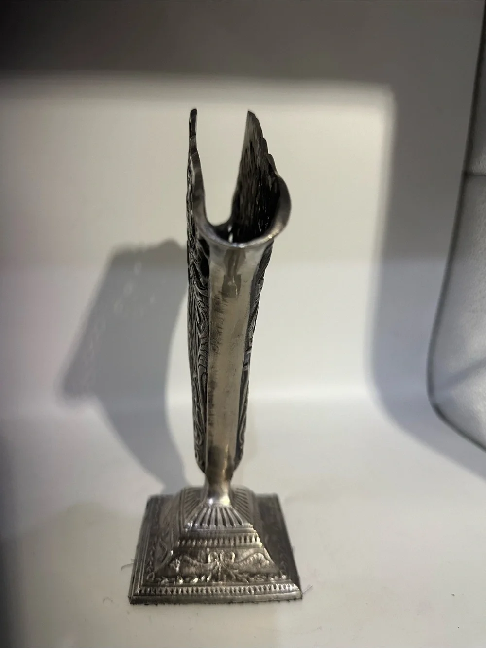 Vintage Silver tone Decorative fan shaped Vase with Intricate Filigree
